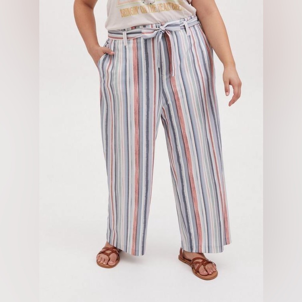 Torrid Multi Stripe Crosshatch Self Tie Wide Leg … - image 1